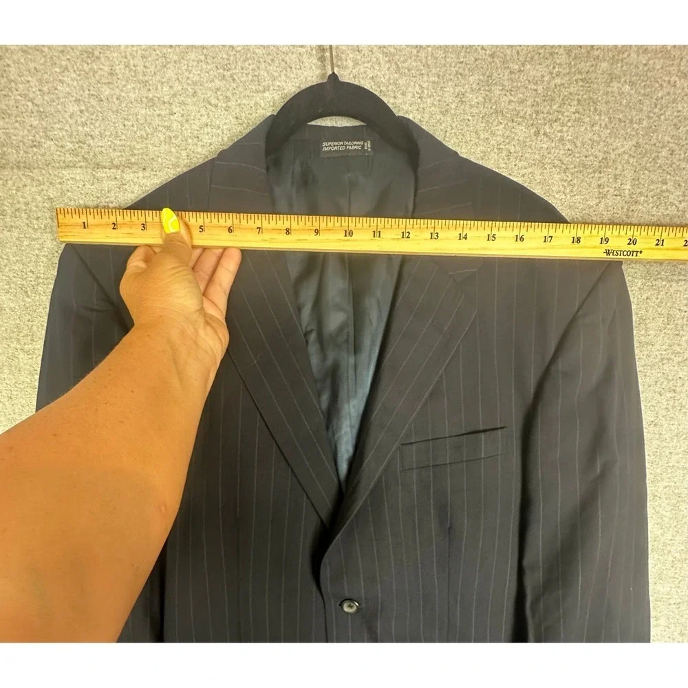 Superior Tailoring Mens Suit 42R Navy Blue Pinstripe Blazer Pants Set‎